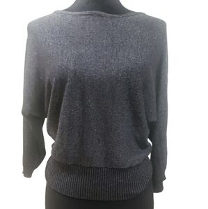 BLACK SILVER METALLIC 3/4 SLEEVE WOMEN’S SHIMMER TOP BATWING SLEEVES TOP